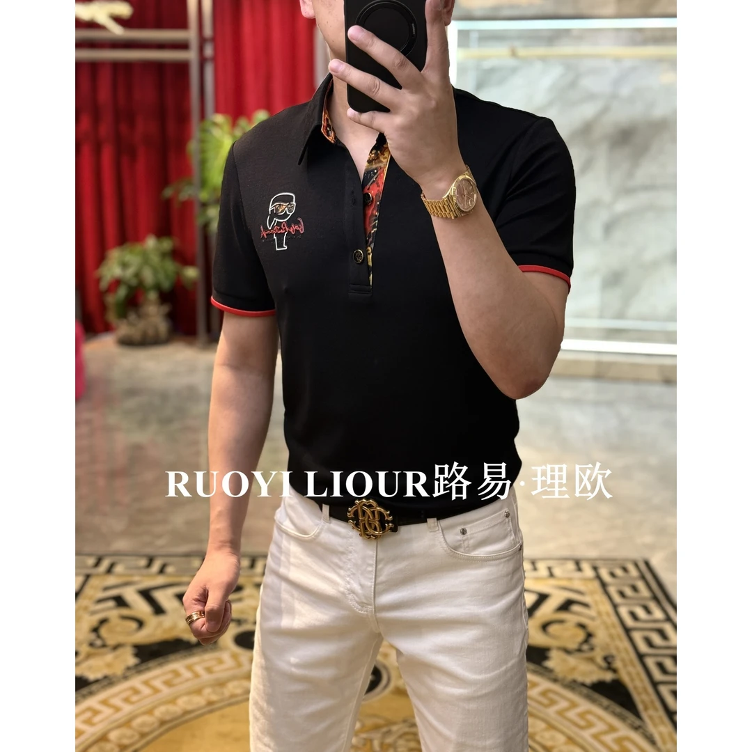 【路易理欧】2025夏季新款潮流小老头胸标百搭休闲POLO衫0277