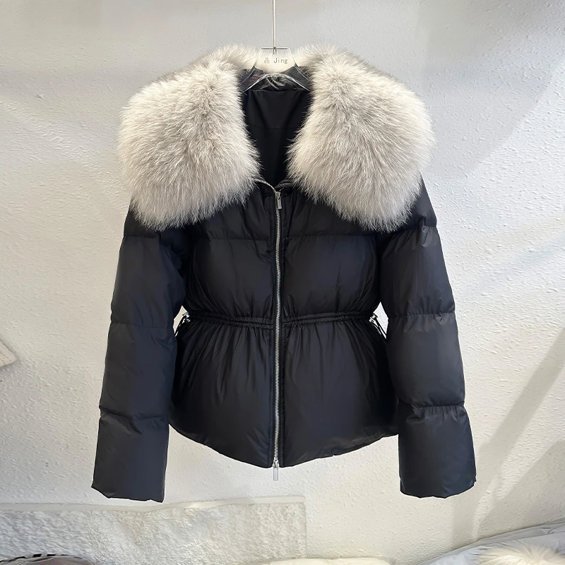 奢华加大狐狸毛领短款羽绒服女款冬季外套2025新款收腰面包服冬装