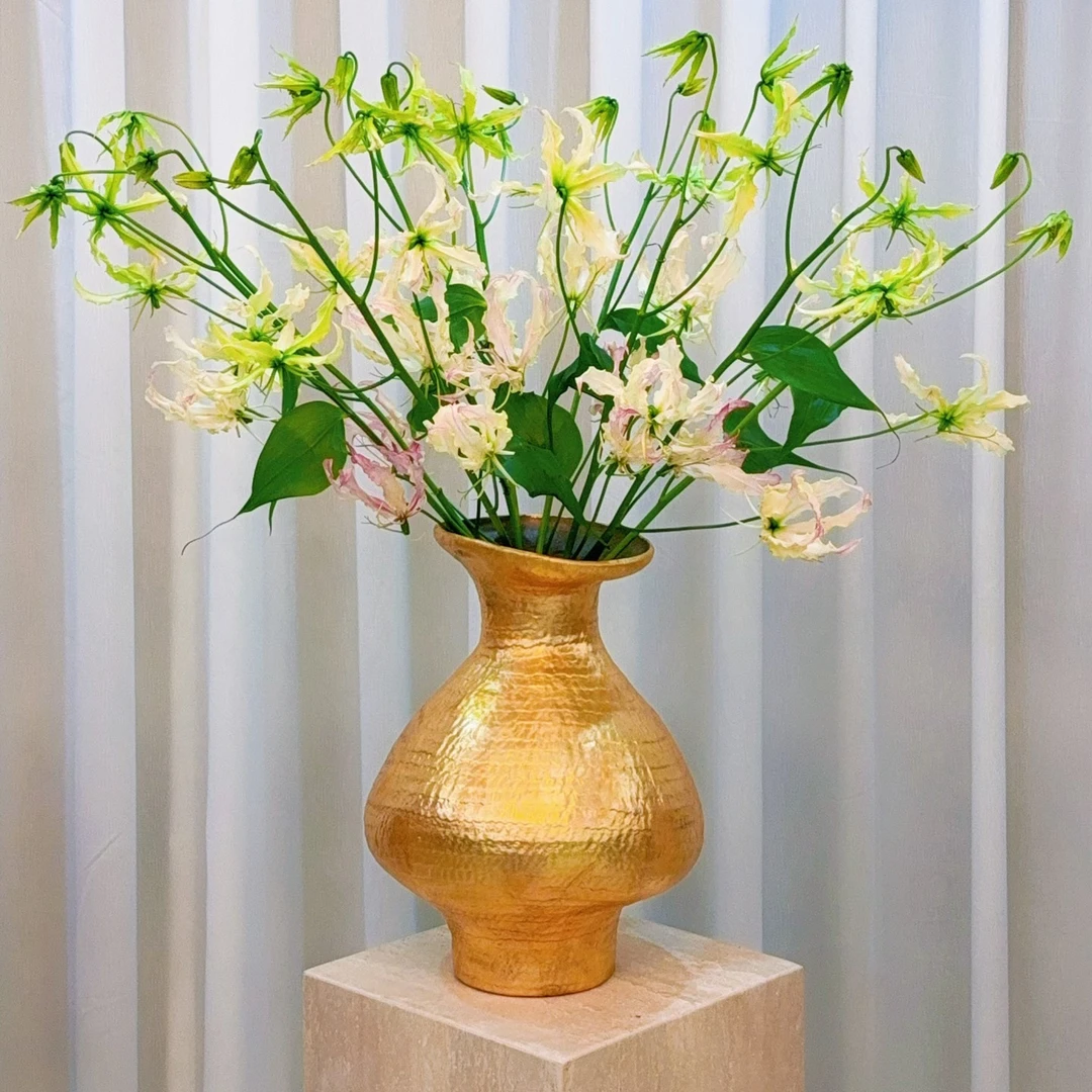 金色花器-手作陶瓷花瓶插花软装居家艺术摆件