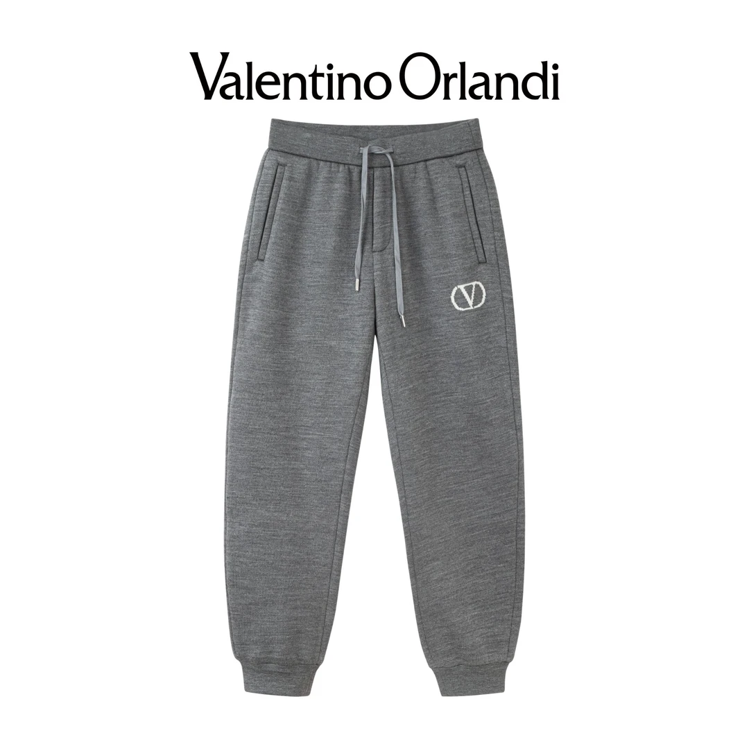 Valentino orlandi男士秋冬A版时尚百搭撞色加绒束脚针织长裤