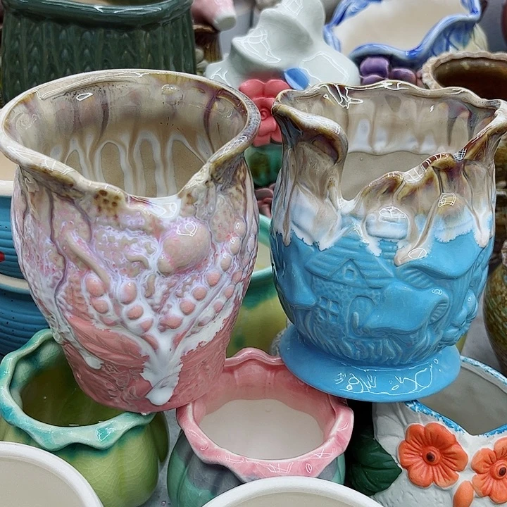 多肉绿植陶瓷花盆9.9包邮，有孔