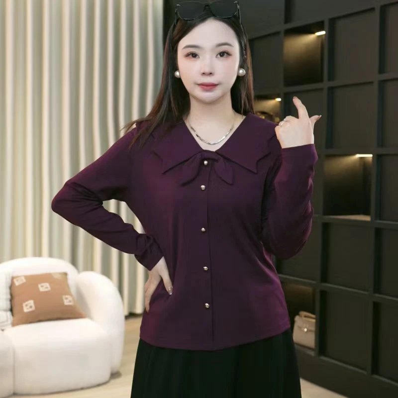 2025秋冬长袖加厚磨毛气质大码女装洋气T恤打底衫14069