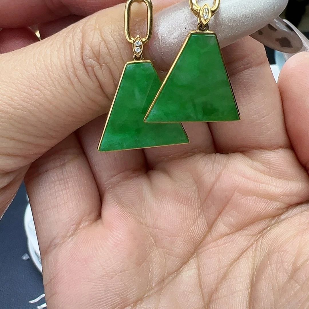 翡翠耳饰18K金镶嵌R****m天然缅甸A货翡翠