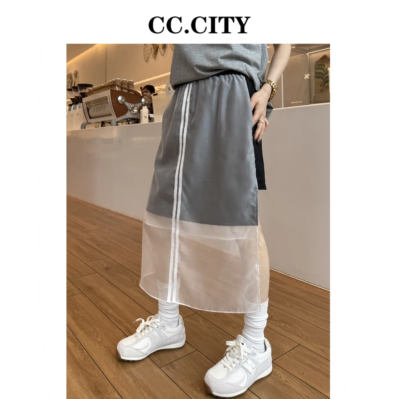 【蔡丽丽 & 添羽 】时尚洋气个性百搭西装拼接欧更纱裤裙6x889