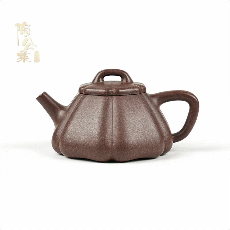 陶公粟原矿四号井底槽青《筋纹石瓢》180cc内推手制精美紫砂壶