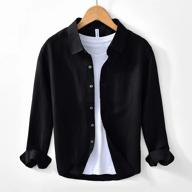 L158男装新品棉麻长袖衬衫白色文艺百搭休闲百搭青年亚麻衬衣