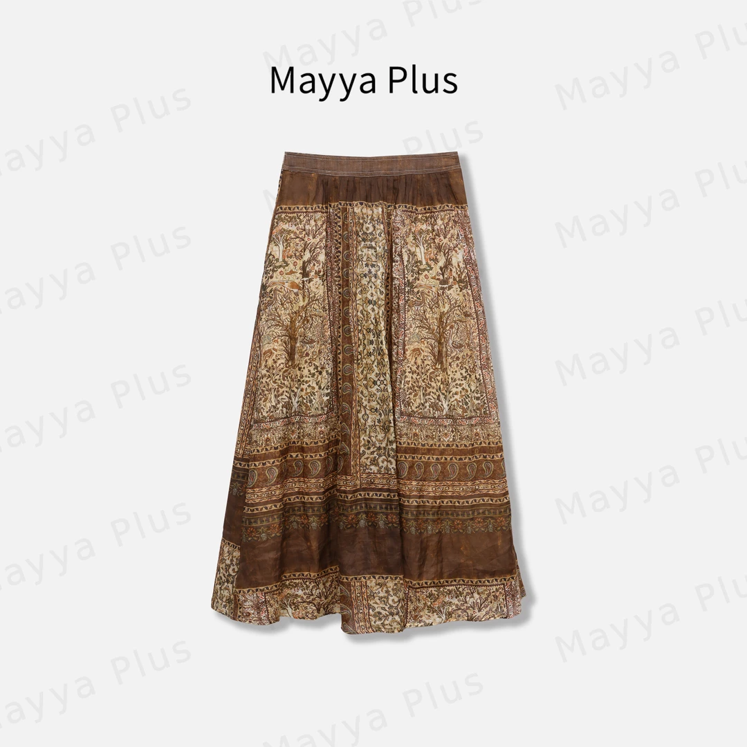 【琥珀流光】Mayya Plus麦芽定制高腰印花半身裙百搭a字裙32518579