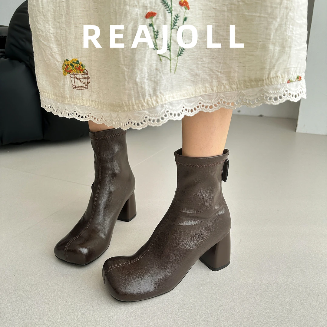 马丁靴女款2025新款法式网红粗跟高跟美拉德百搭弹力显瘦优雅短靴