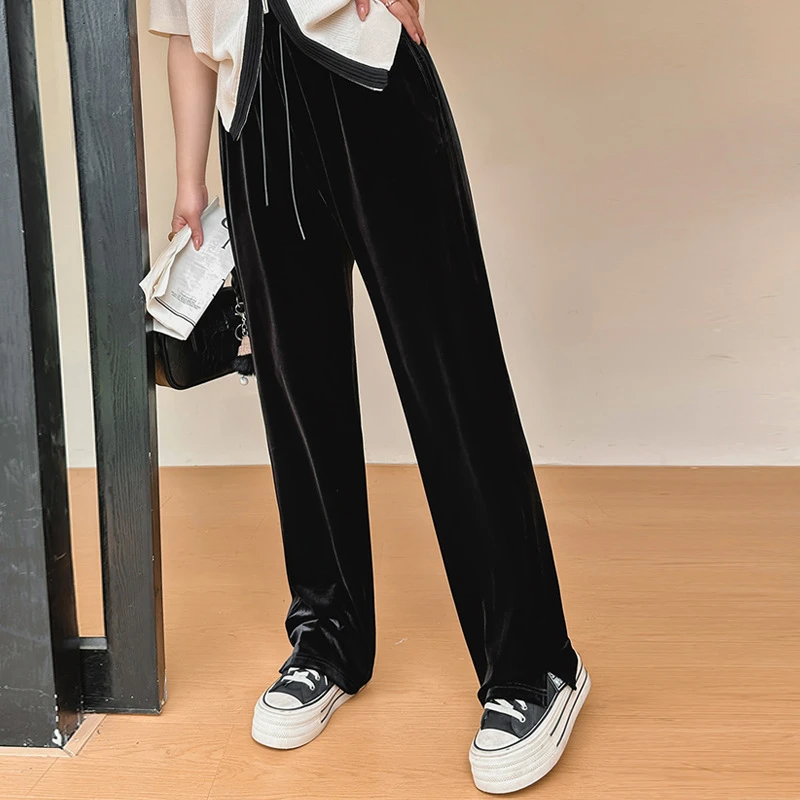 【椰子CocoNut】高腰显瘦直筒阔腿裤胖mm宽松休闲丝绒裤NK1005青