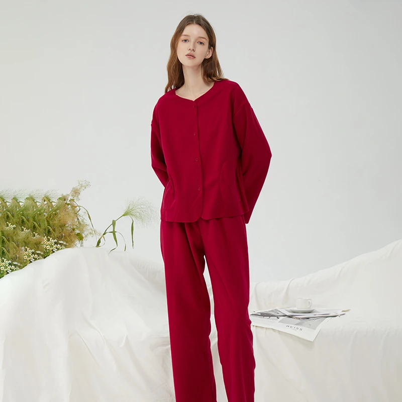 女式高级感防静电摇粒绒家居服气质款保暖防静电秋冬休闲套装睡衣
