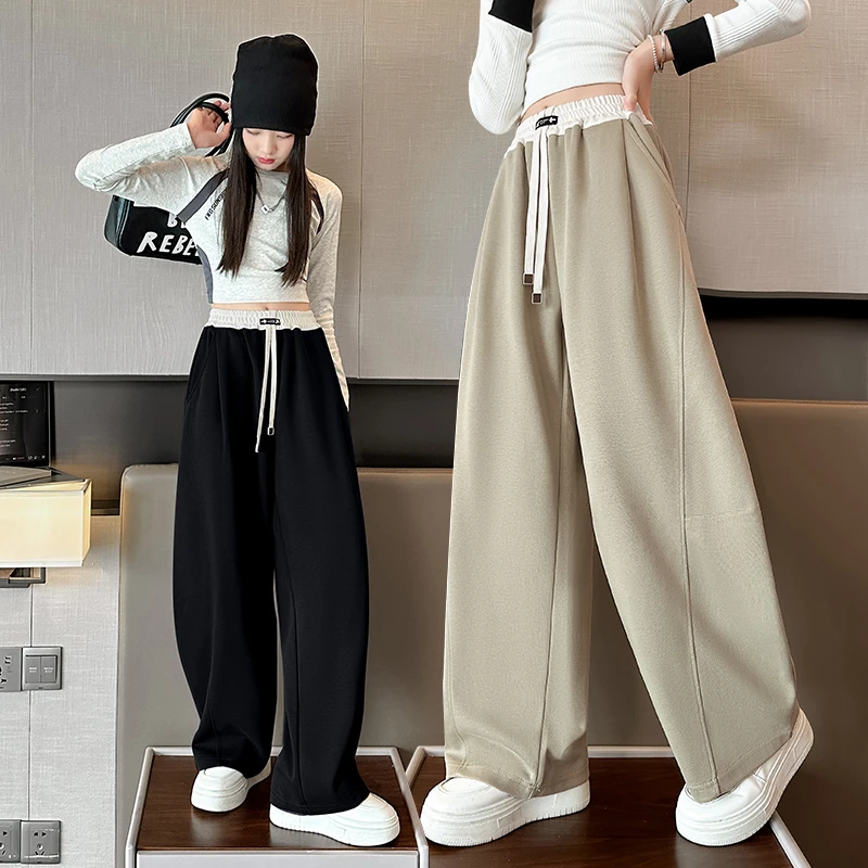 女童加绒裤子秋冬款中大童运动裤冬季百搭春秋卫裤休闲弯刀阔腿裤