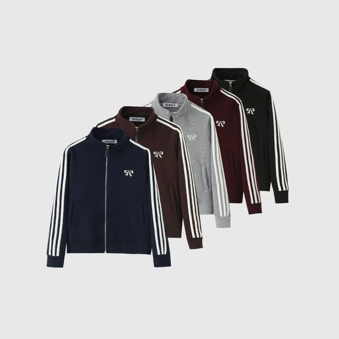 蔓迪欧尚2025冬季加绒新款蝴蝶结刺绣拉链开衫外套休闲百搭（652）