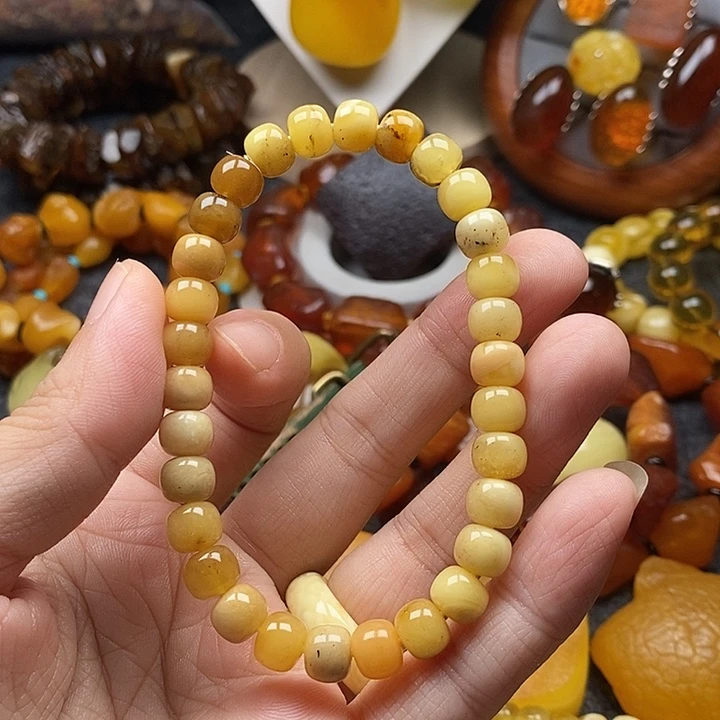 琥珀未镶嵌裸石手串