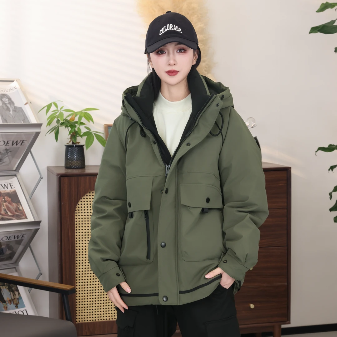 冬季男加厚连帽羽绒服保暖防风工装大口袋帅气冲锋衣休闲羽绒夹克