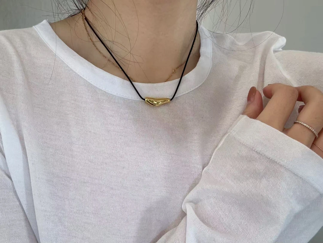 铜合金锦纶吊坠 韩系黑绳金色简约项链