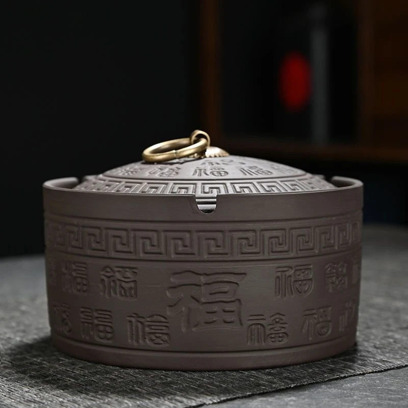 A018紫砂百福烟灰缸-HX