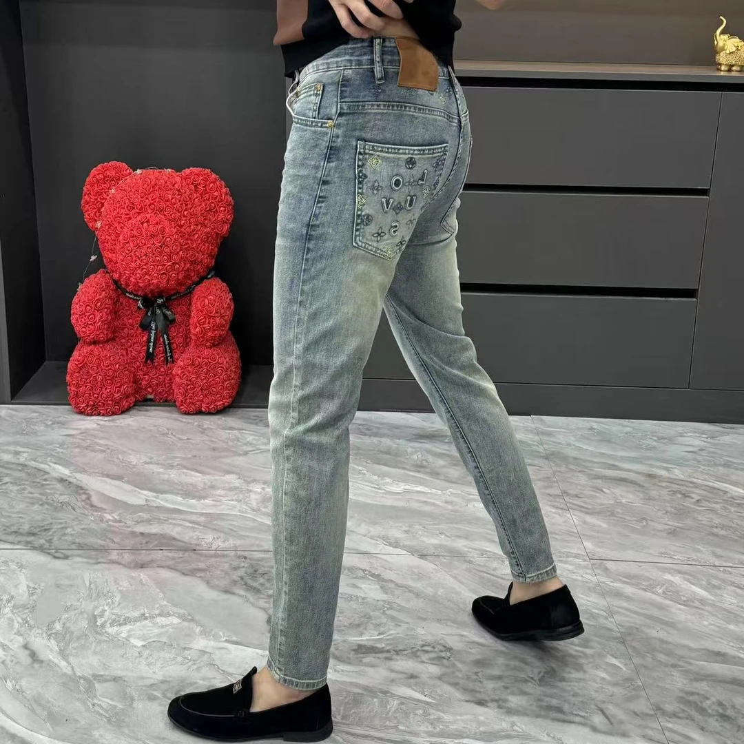 夏季男士欧货修身小脚牛仔裤裤子钢印压花工艺牛仔裤-88816