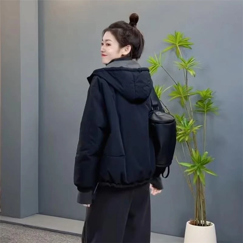 夹棉棉服外套女连帽2025年冬季新款简约显瘦轻薄保暖小棉袄上衣潮