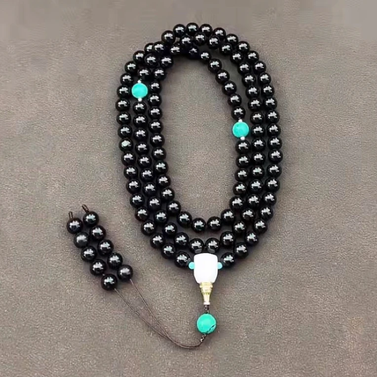 【齐福珠宝】7mm缅甸曼德勒特级满色翳珀佛珠（多样性发其一)