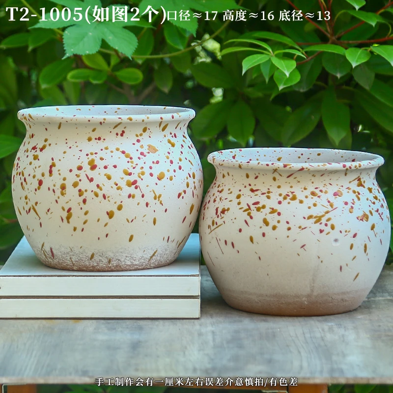 T2-1005宜兴紫砂红陶双耳大号老桩陶罐粗陶花盆透气万能盆花盆
