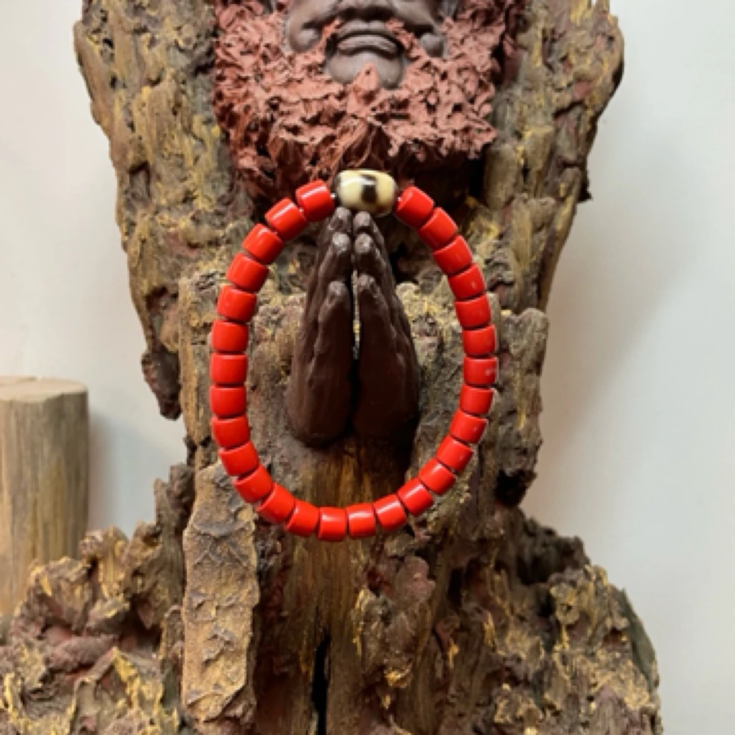 含辰砂工艺品朱砂直切手串三眼