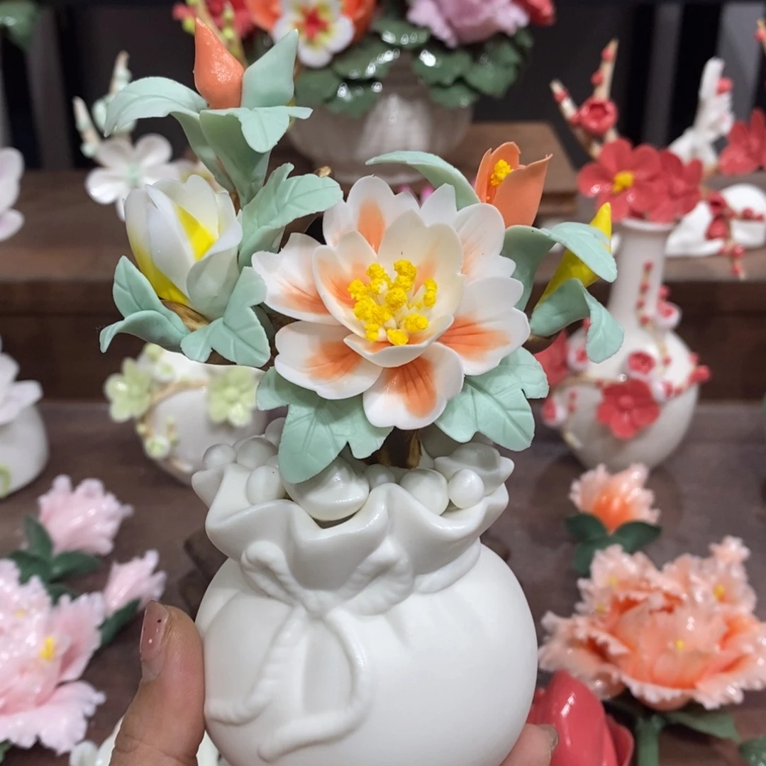摆件陶瓷手工花摆件
