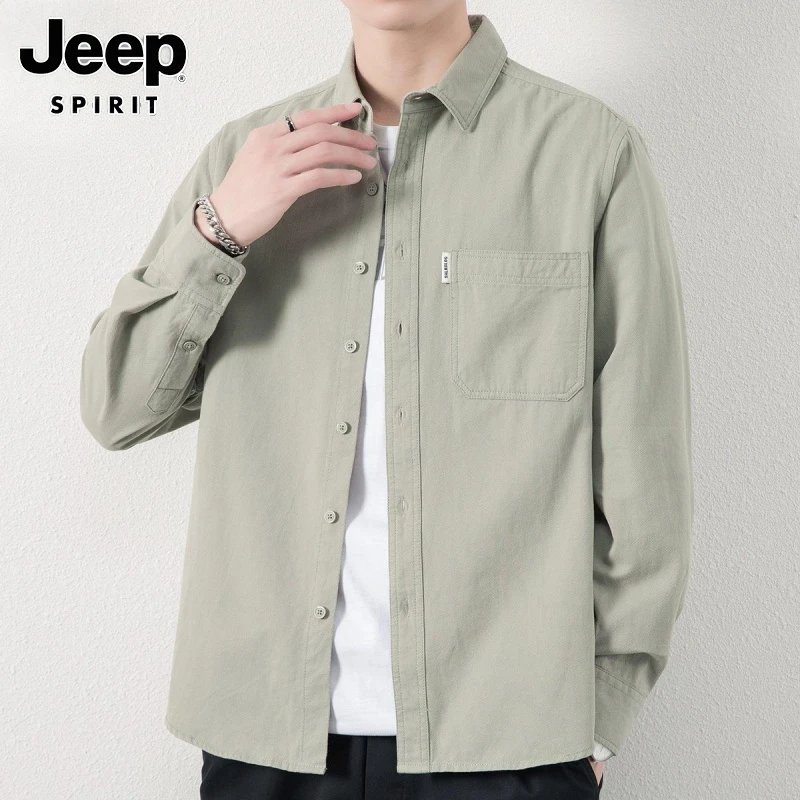 Jeep吉普长袖衬衫男士纯棉免烫寸衫2025年春季新款潮流休闲衬衣男
