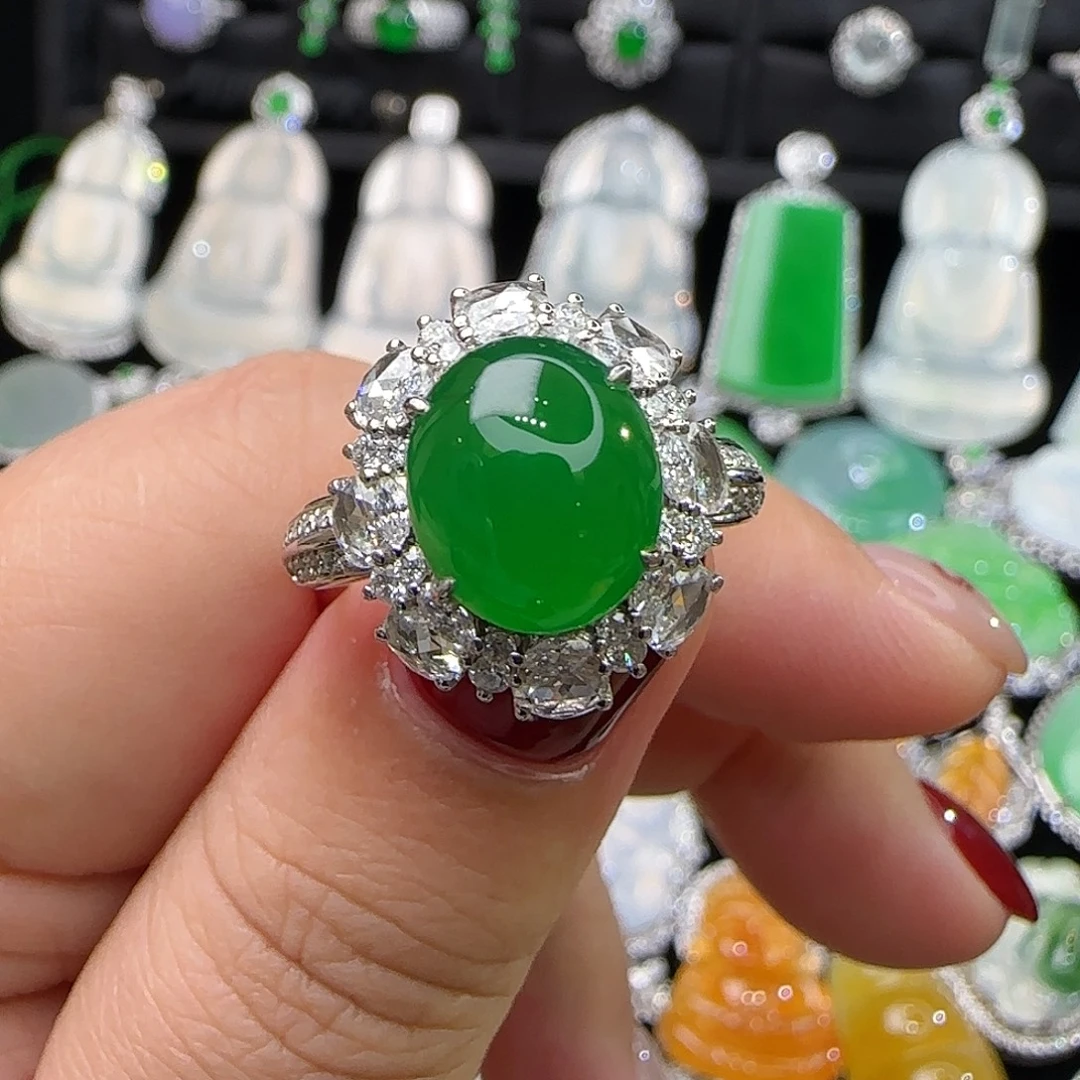 翡翠18K金镶嵌戒指天然翡翠