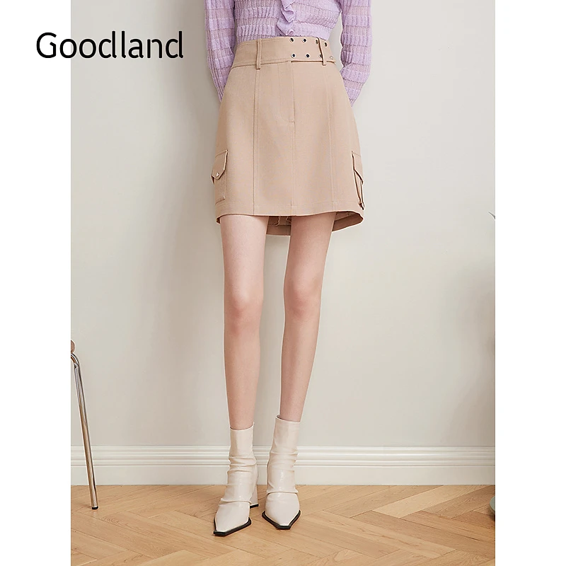【100醋纤】Goodland美地2025春季新款法式工装感直筒百搭半身裙