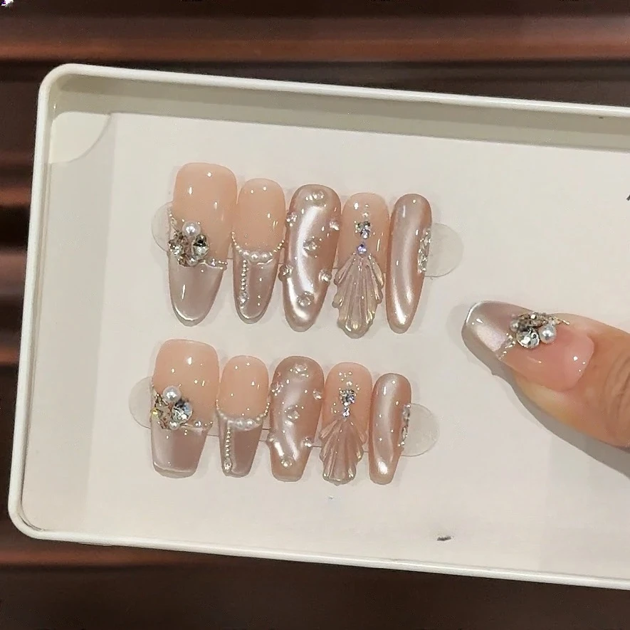 【月光人鱼】新款纯手工高级人鱼猫眼穿戴美甲贴片细长穿戴甲