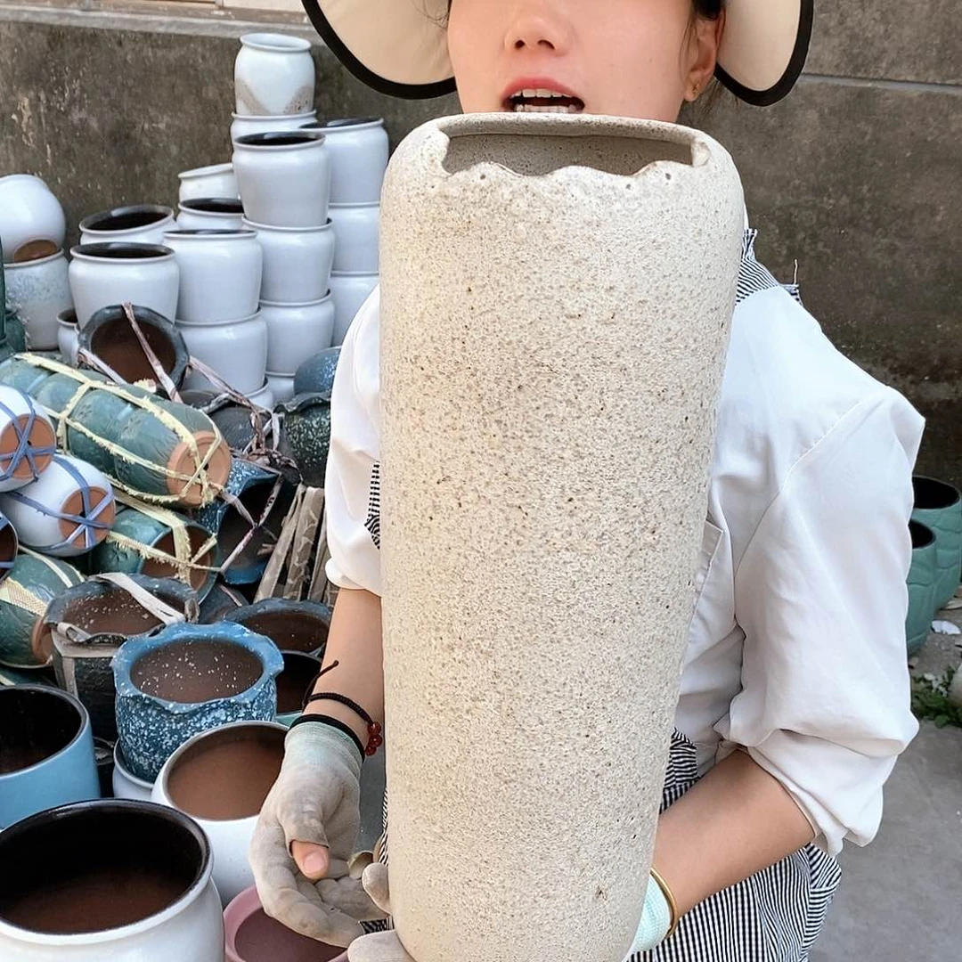 紫砂花盆瑕疵口13高43