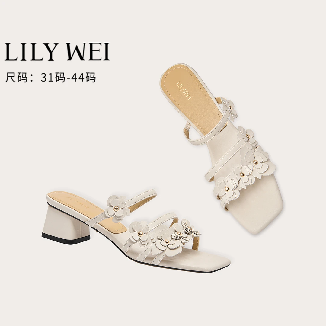 LilyWei夏季方跟不累脚凉托流行小众设计感百搭气质女鞋大码41-43