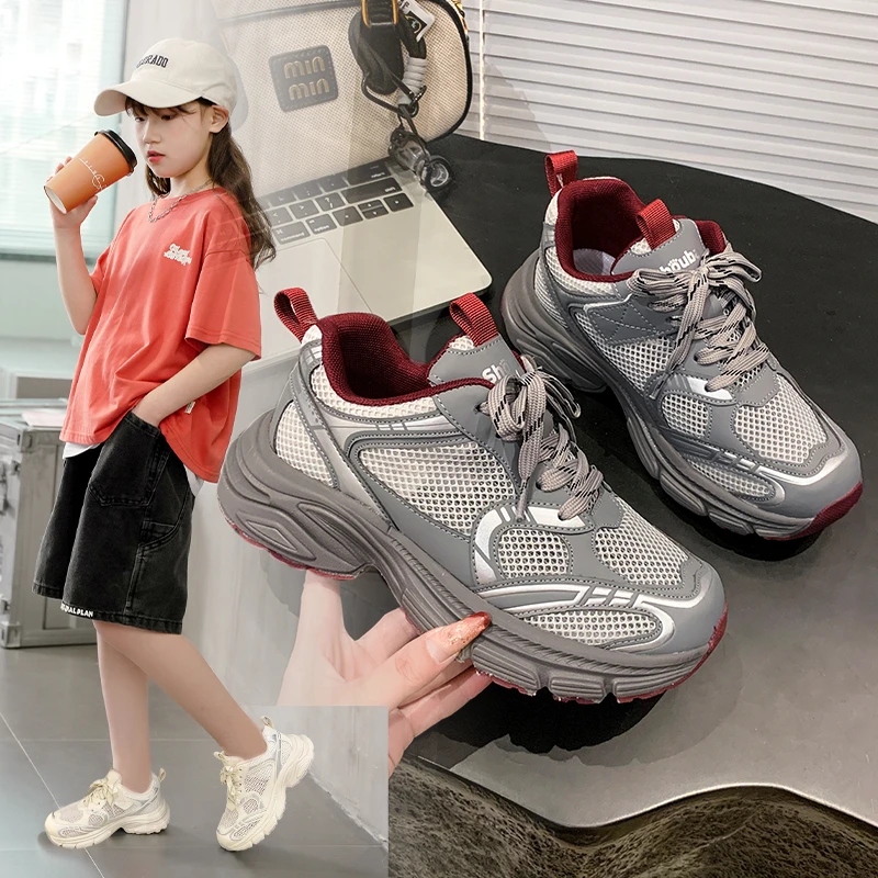 女童运动鞋单网2025夏季新款儿童时尚学生大童女孩轻便跑步老爹鞋