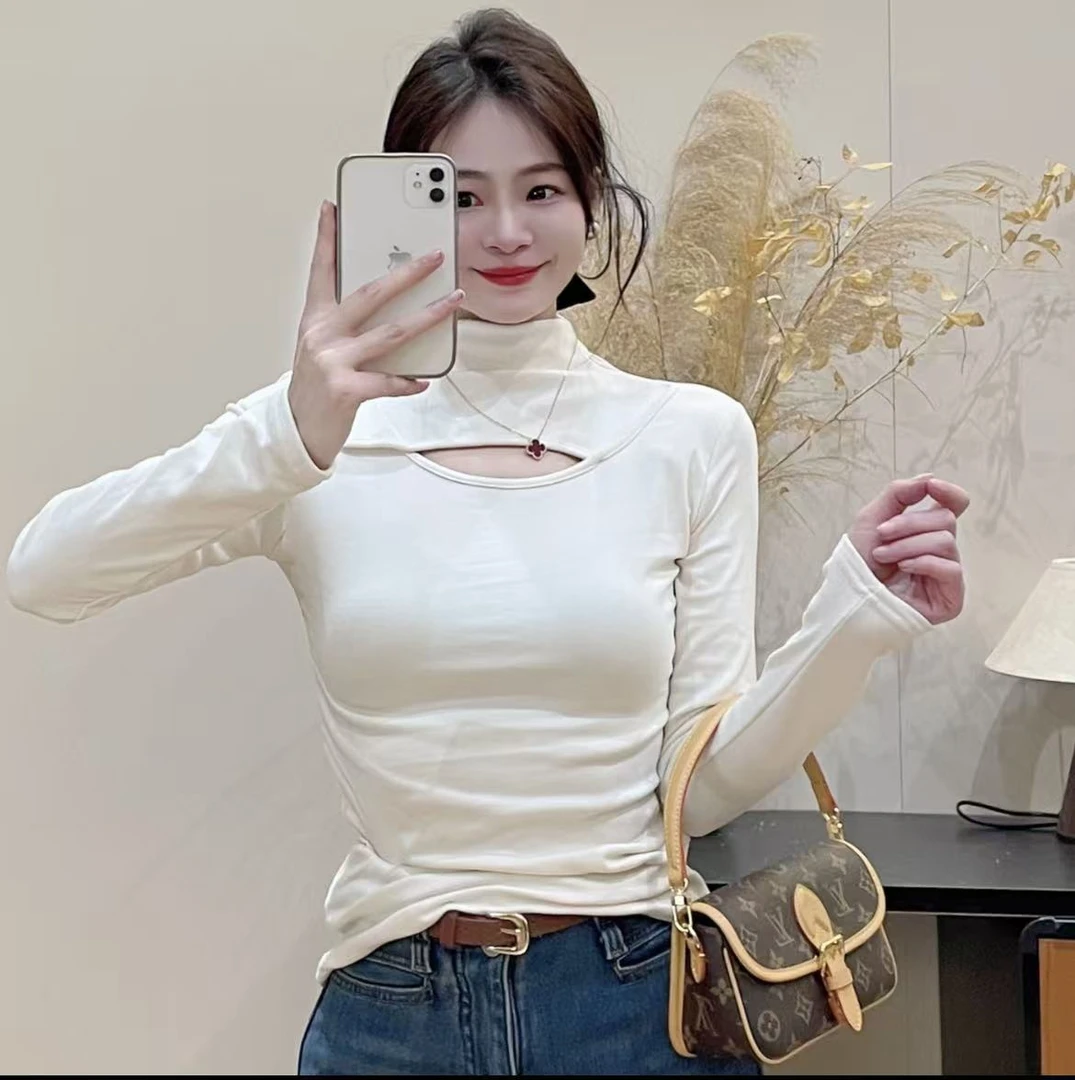 微米绒半高领磨毛打底衫女内搭冬季新款洋气高级感显瘦保暖上衣1