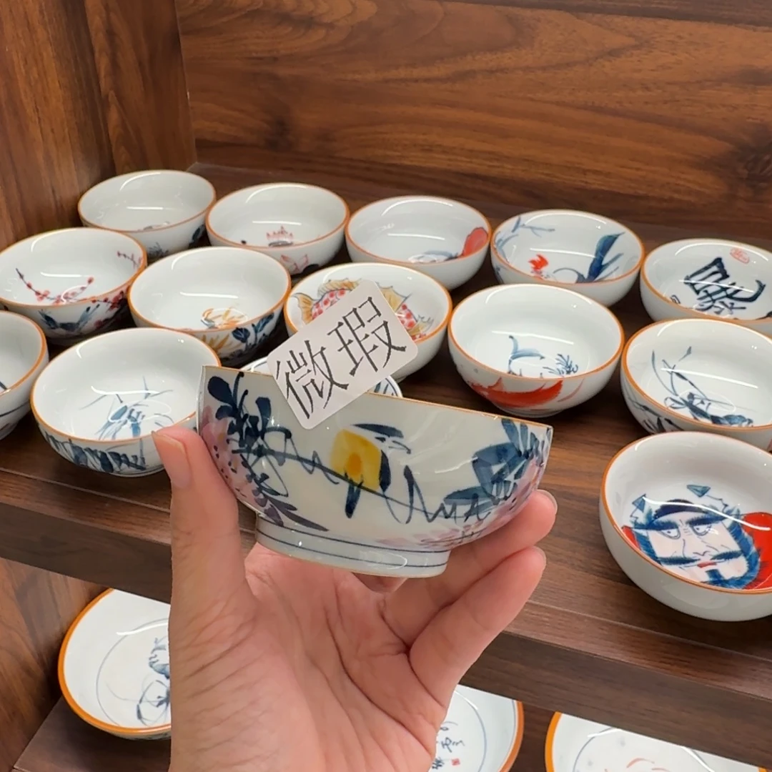 釉下手手绘茶具微瑕