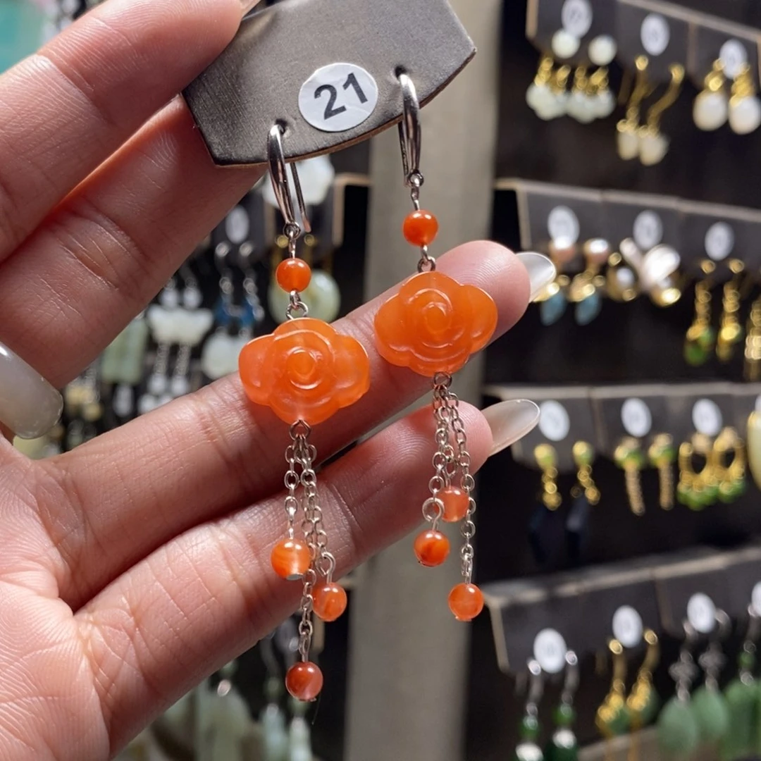 南红玛瑙耳饰银S925镶嵌L***a