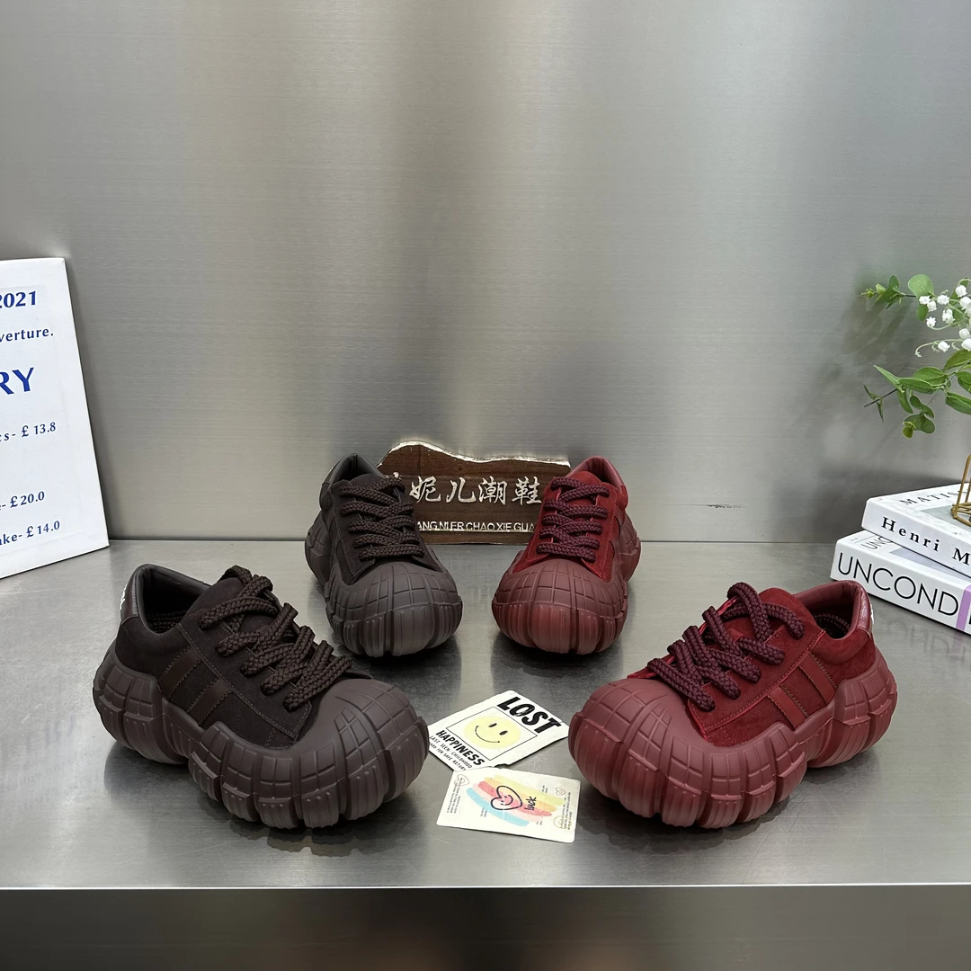 MANGNIER/欧货爆款潮流女鞋小众ins磨砂真皮系带球形底松糕老爹鞋