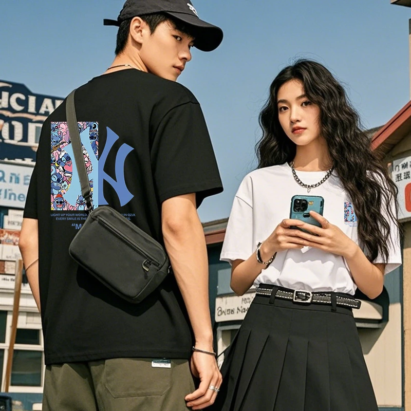 2025年高级感男装轻薄棉短袖T恤男生衣服ins休闲宽松半袖情侣款