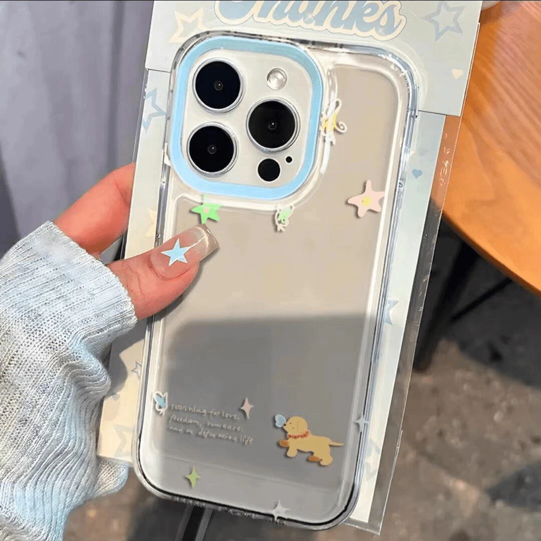 新年款适用苹果15pro系列超薄蝴蝶英文小狗简约防摔硅胶手机壳