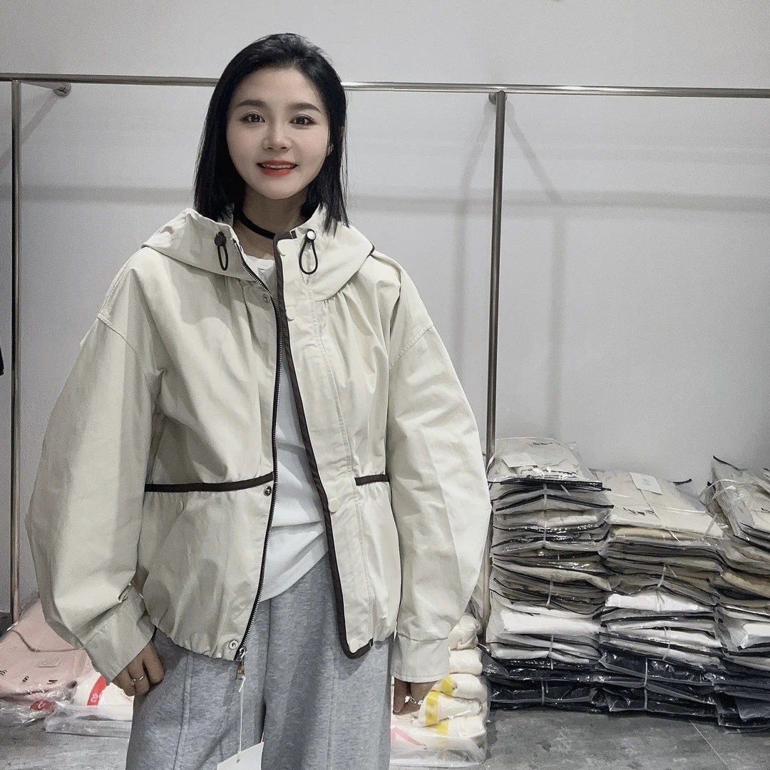 LMM 05 春季新款韩版宽松休闲百搭连帽冲锋衣明线外套女夹克上衣