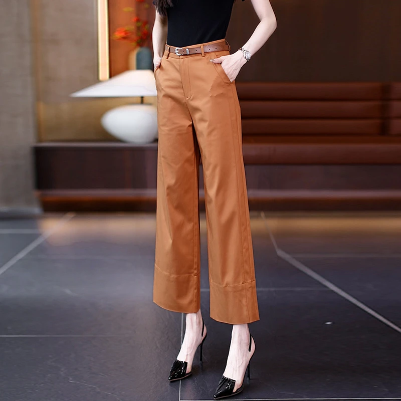 天丝阔腿裤女夏季薄款2025新款高腰直筒宽松小个子八分休闲西装裤