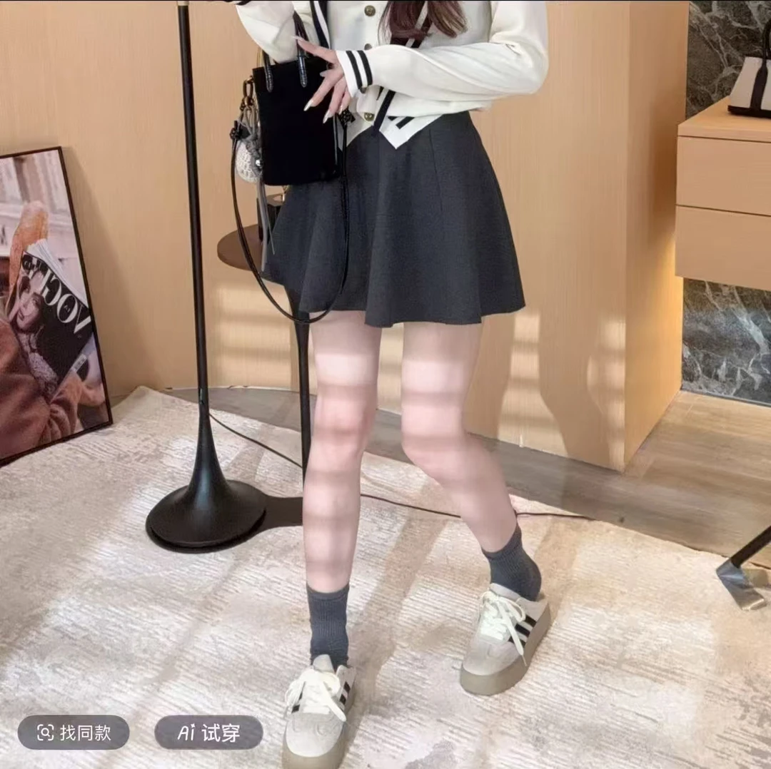 滨莉家【1205】秋季高腰显瘦蓬蓬百搭A字裤裙半身裙