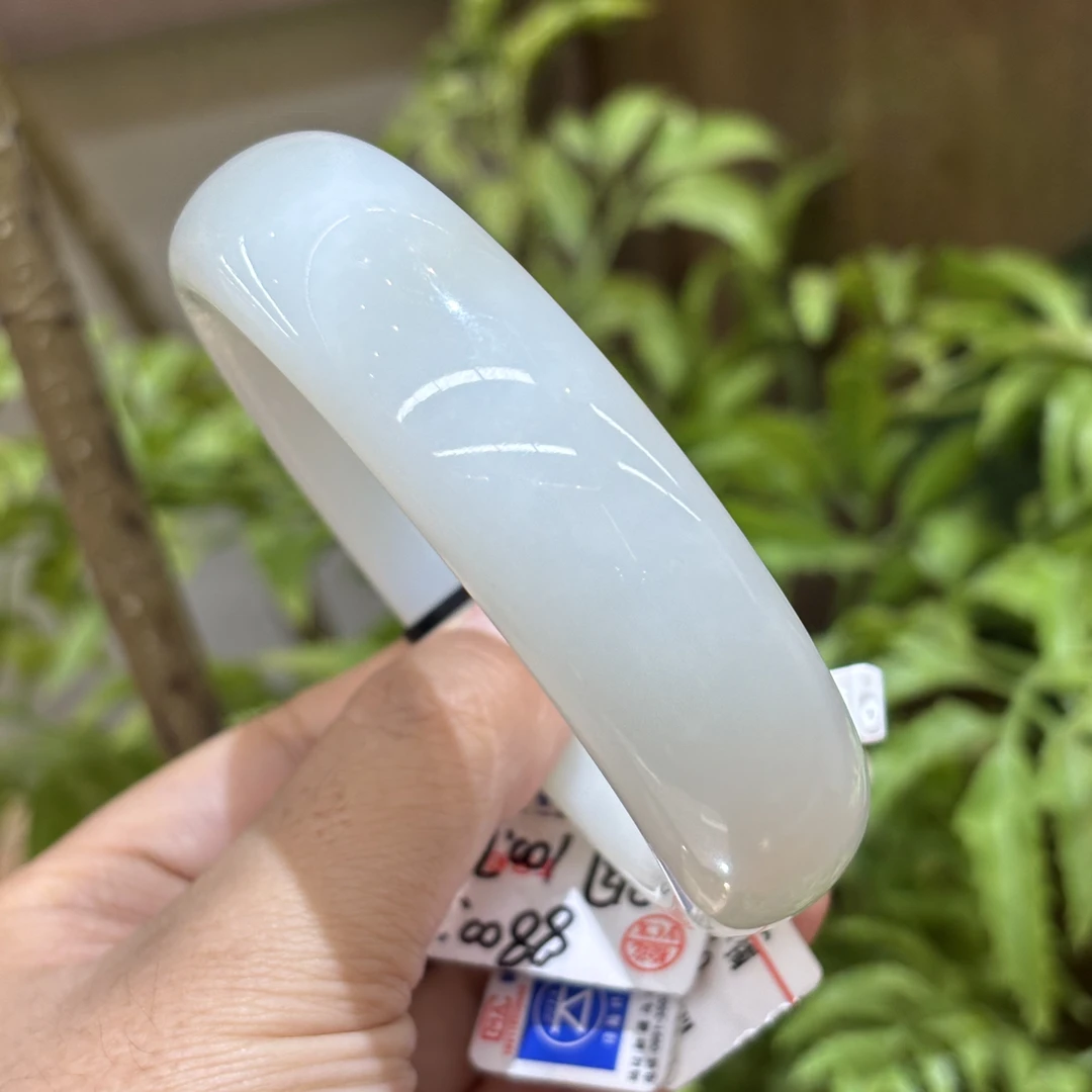 090248yx 和田玉俄料羊脂白玉宽轮胎手镯59圈口100.7g