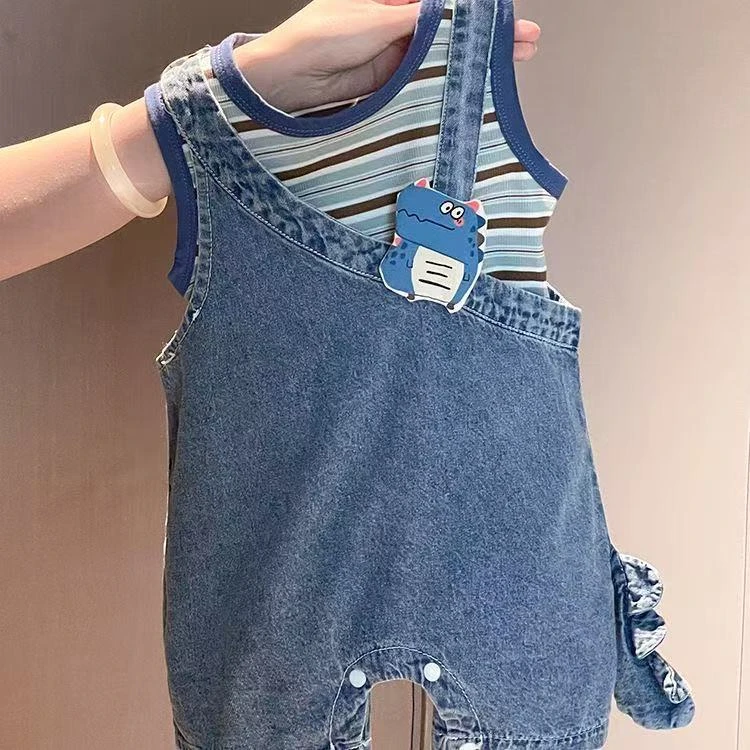 夏装套装洋气卡通背带裤两件套夏季衣服小男孩外出服爬爬服