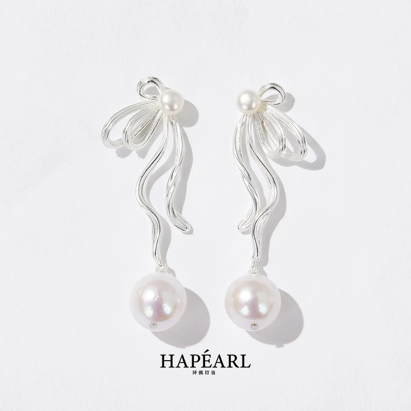 环佩玎当蝴蝶结天然淡水珍珠耳坠小众高级感珍珠耳饰女