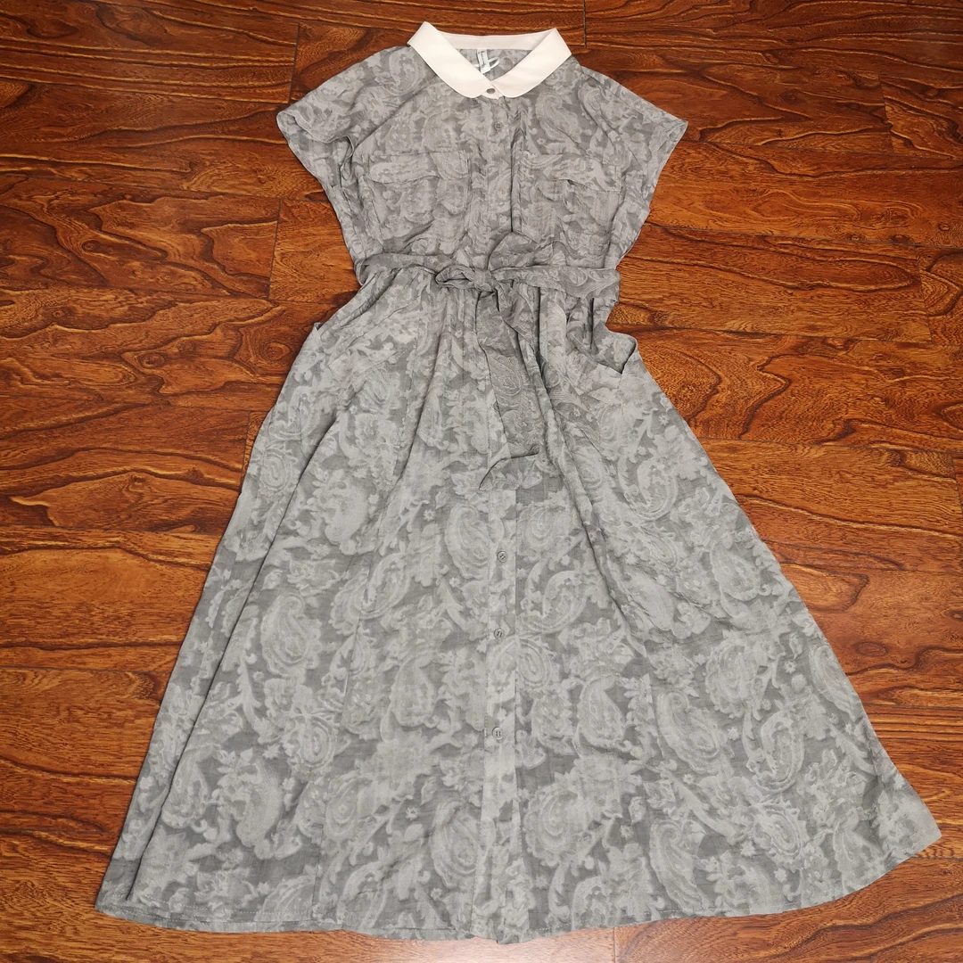 女士夏季印花连衣裙简约领系带收腰显瘦减龄洋气