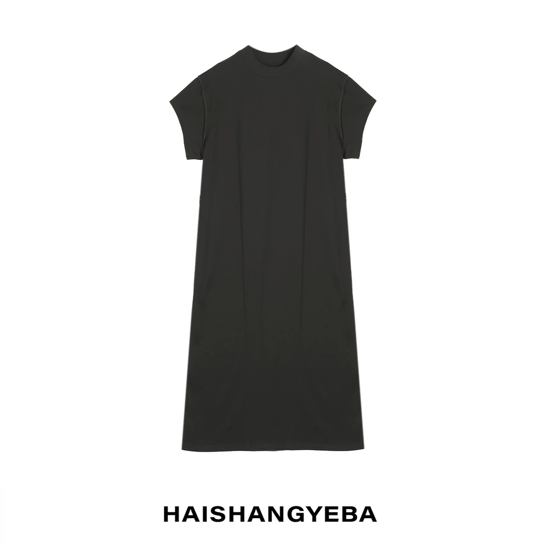 【海上叶爸】新款2025夏季百搭棉圆领宽松休闲长款套头连衣裙