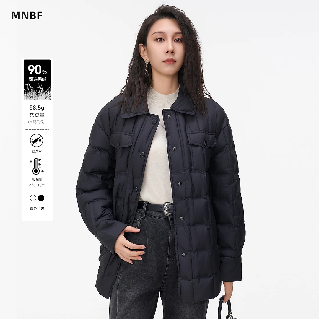 曼诺比菲商场同款秋季衬衫式简约翻领羽绒服外套女MFCI135096