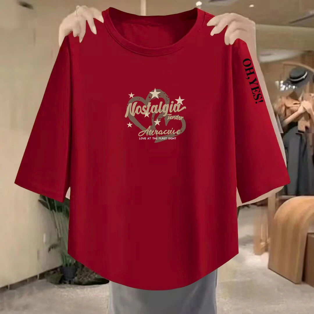 100高档纯棉女夏七分韩版新款潮流时尚宽松百搭遮肉上衣体恤衫