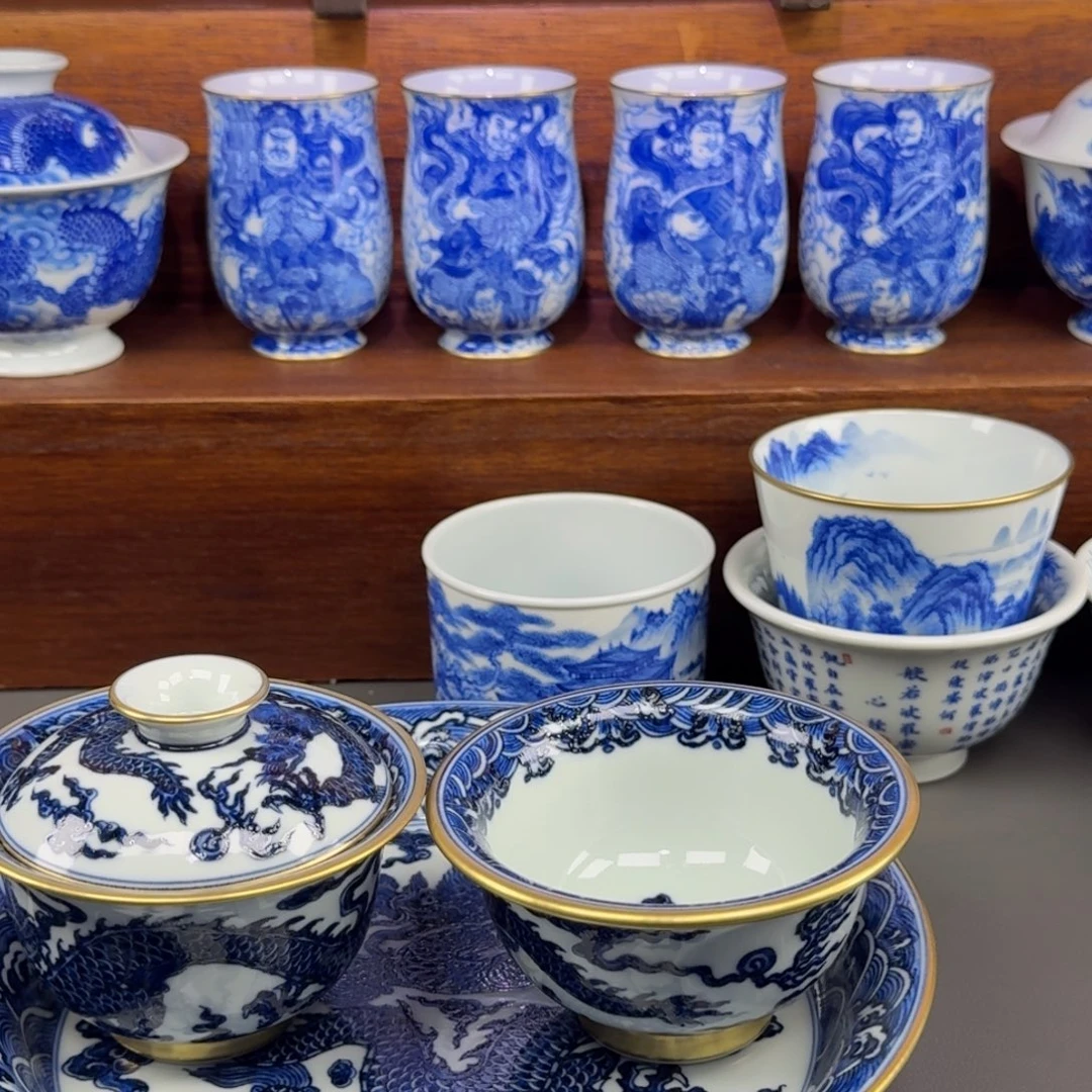 摆件陶手工手绘套装明龙